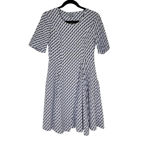 COS Blue Geometric Chevron Fit & Flare Asymmetric Short Sleeve Dress Cotton  Sz 4 - radharamanexports.com